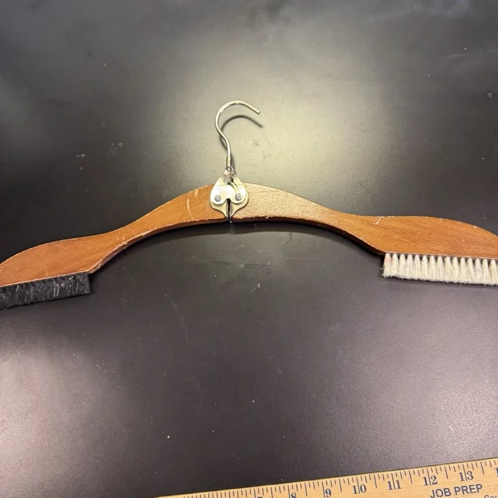 Vintage Folding Wooden Coat Hanger Clothes with Brush Made in‎ Japan